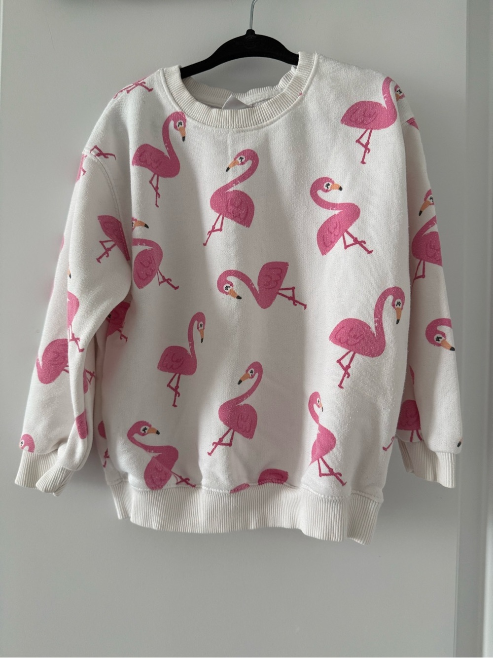 ZARA Toddler White Sweatshirt with Pink Flamingo Print